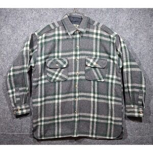 Vintage 90s Robert Stock Mens Wool Blend‎ Button Up Shirt Jacket Gray & Green L
